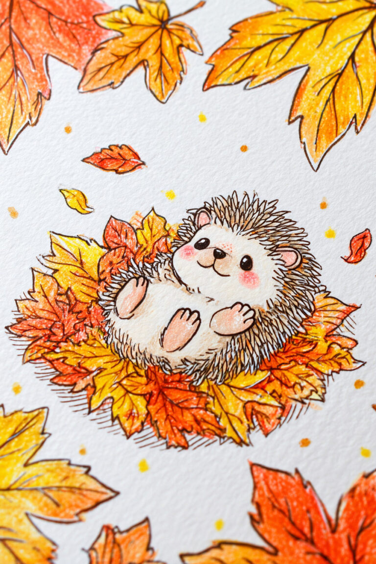 Hedgehog Rolling In Leaves
