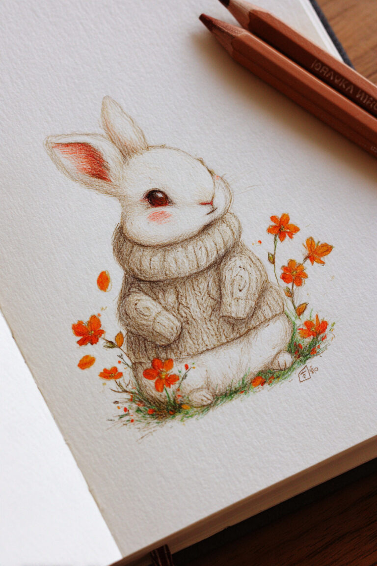 Rabbit Surrounded By Wildflowers