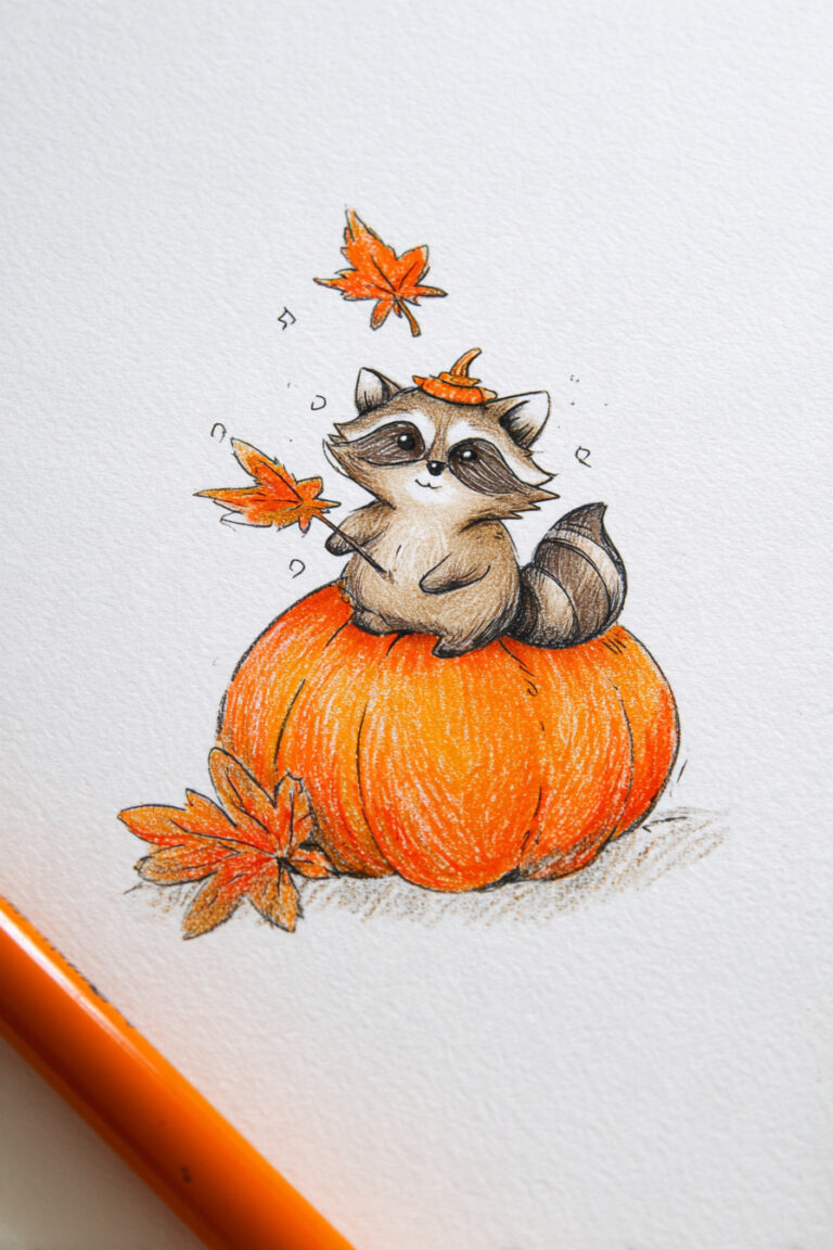 Raccoon Sitting On Pumpkin