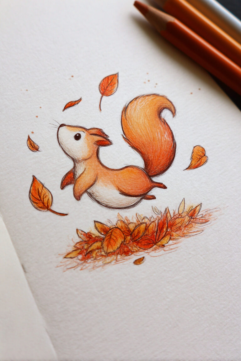 Squirrel Jumping On Pile Of Leaves