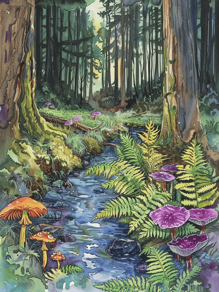 Babbling Brook Flowing Through Forest