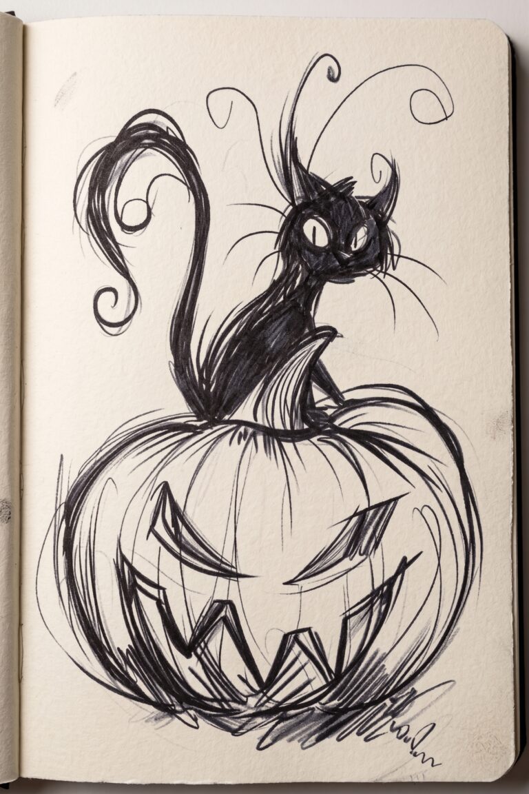 Cat Atop A Carved Pumpkin