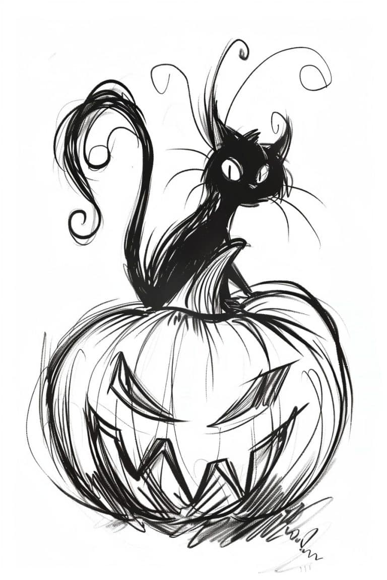 Cat Atop A Carved Pumpkin