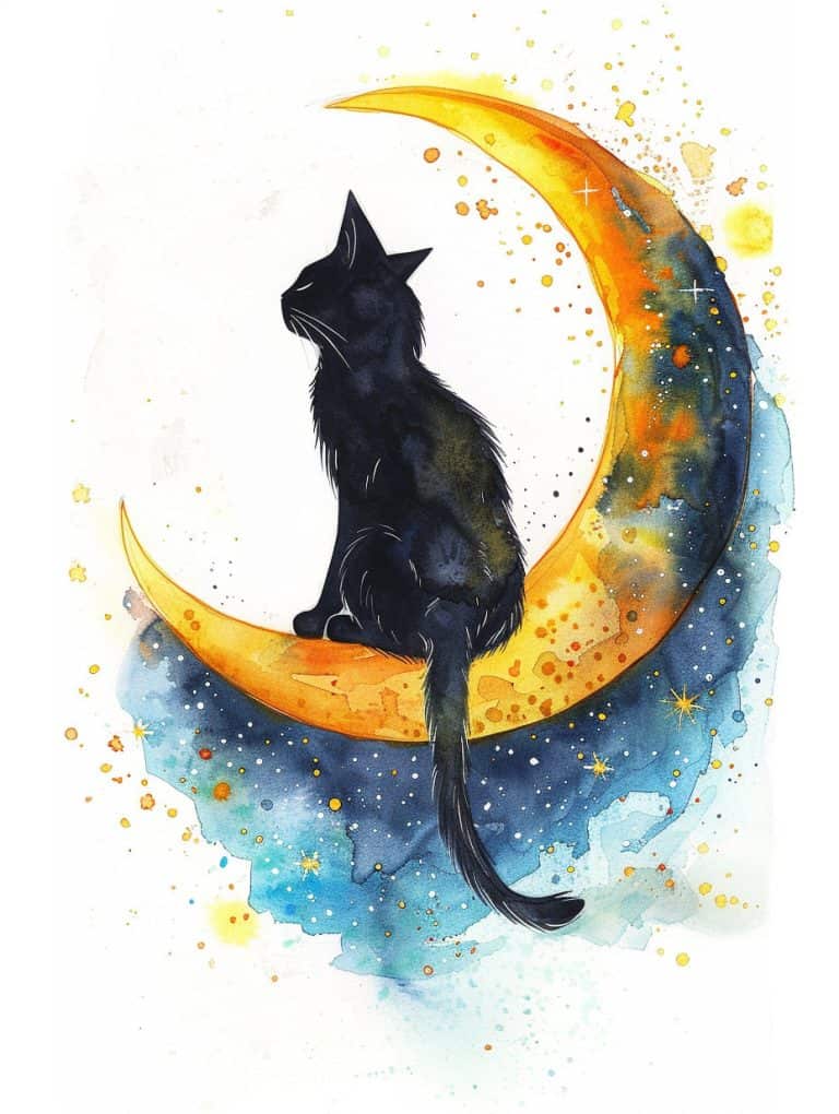 Cat Sitting On Crescent Moon