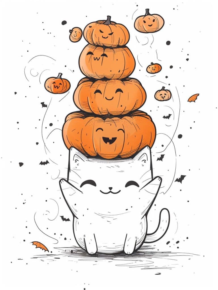 Cat Balancing Pumpkins