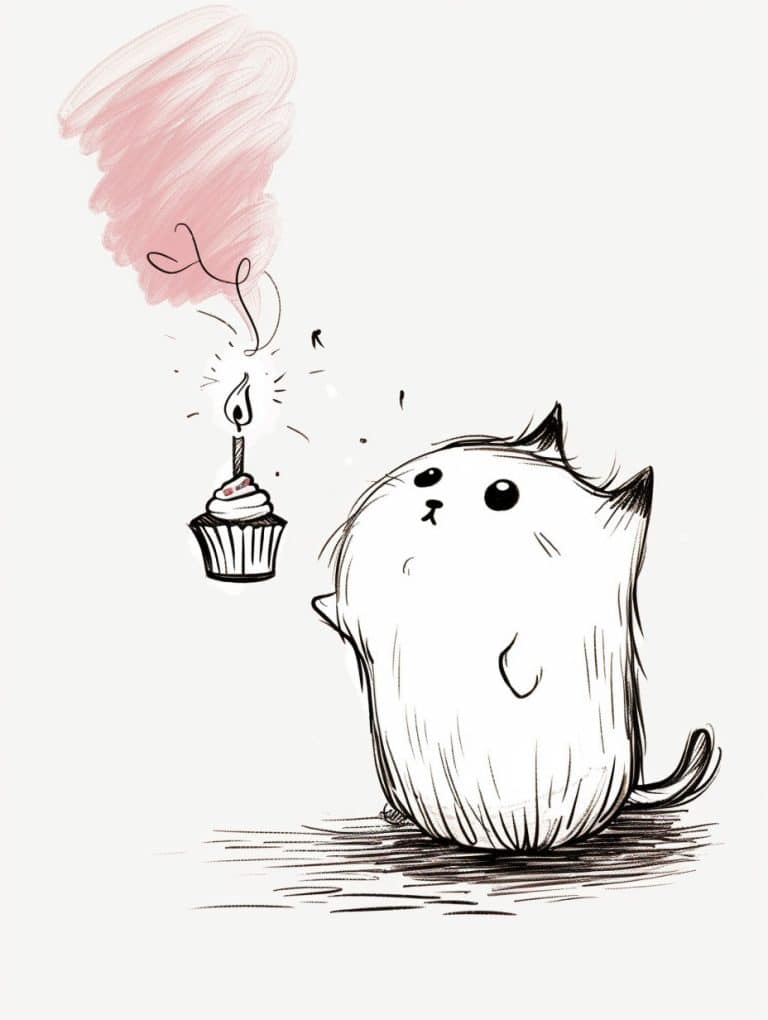 Ghost Cat Looking At Floating Cupcake