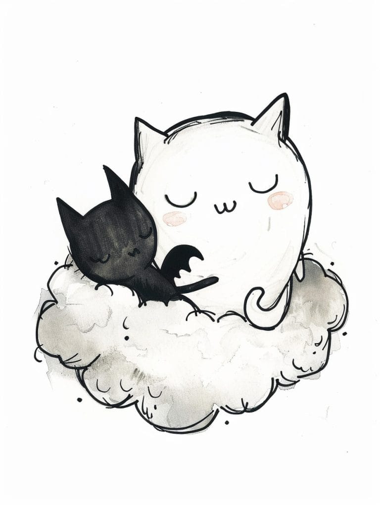 Ghost Cat Hugging Bat