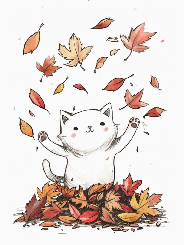 Cat Playing Autumn Leaves