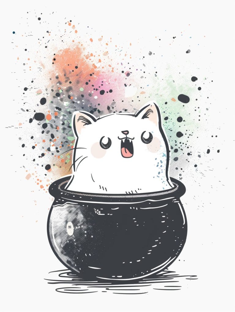 Cat Poking Out From A Cauldron
