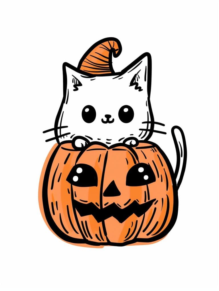 Cat Wearing Pumpkin Costume
