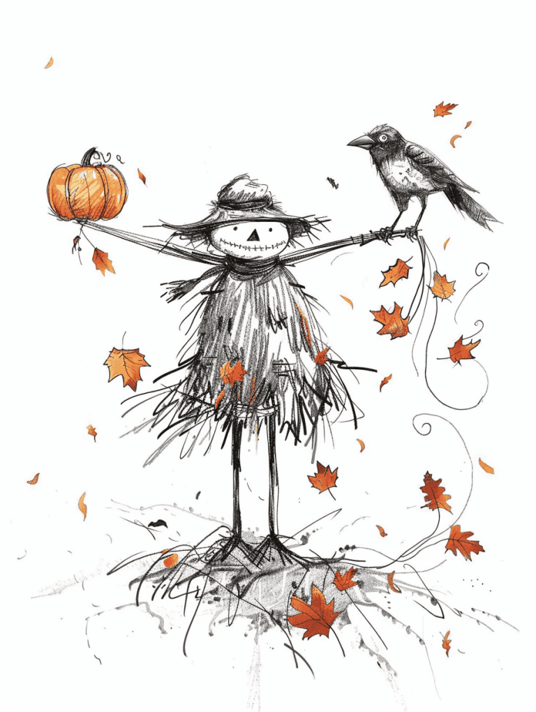 Crow Perched On Scarecrow