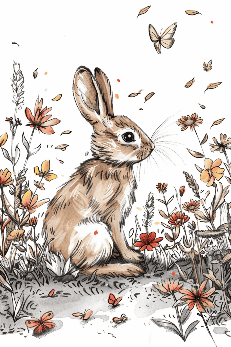 Rabbit Surrounded By Wildflowers