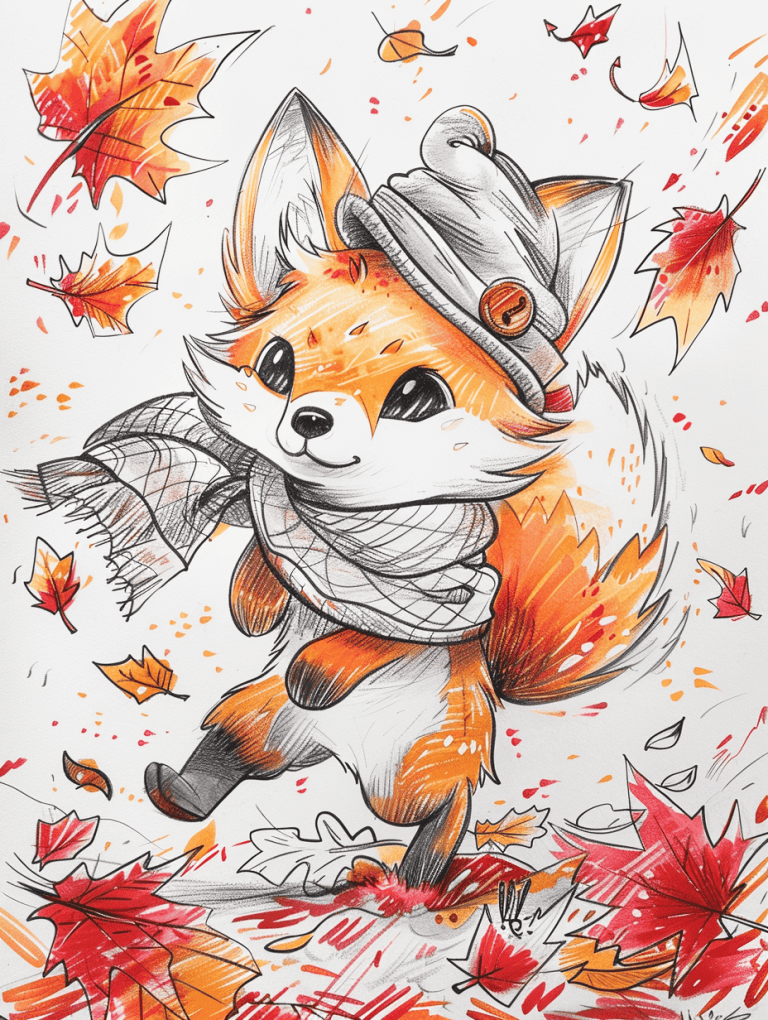 Fox Wearing Hat And Scarf