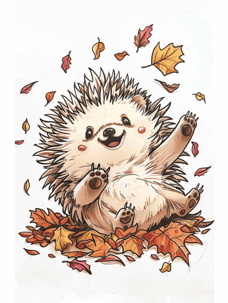 Hedgehog Rolling In Leaves