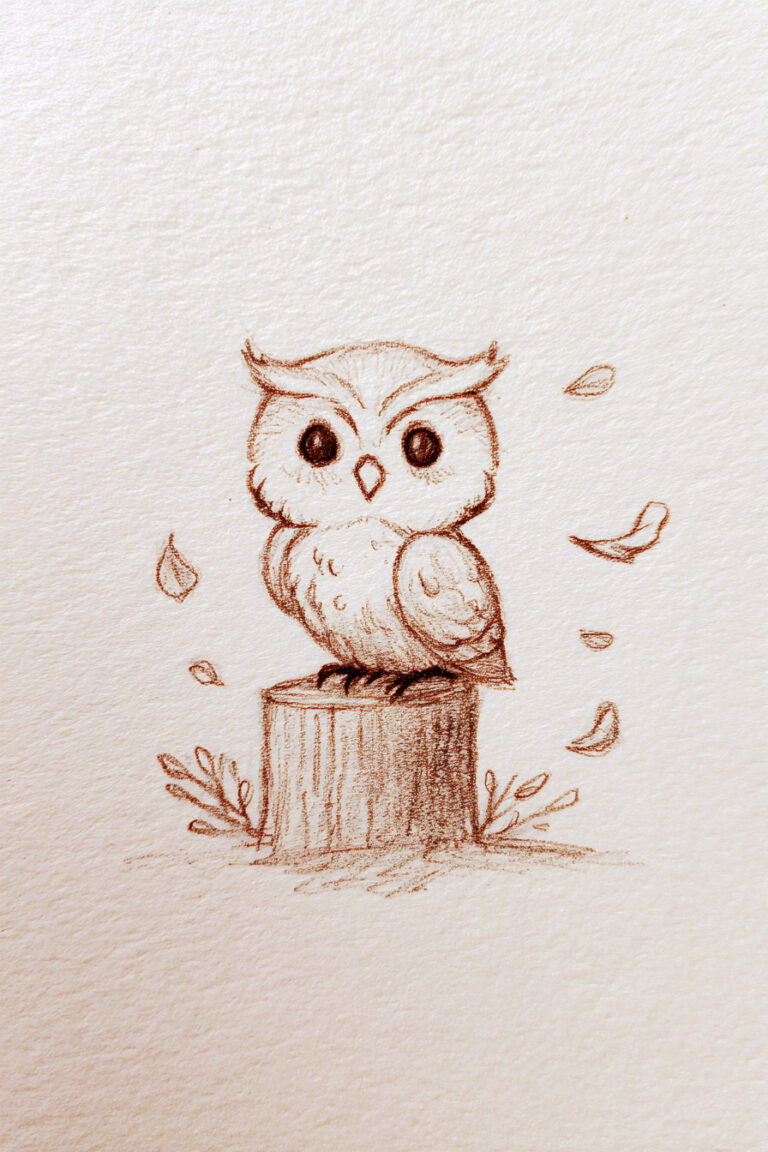 Owl Perched On Tree Stump