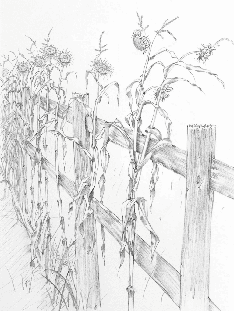 Fence Lined With Corn Stalks