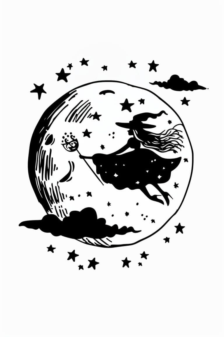 Full Moon With Witch Silhoutte