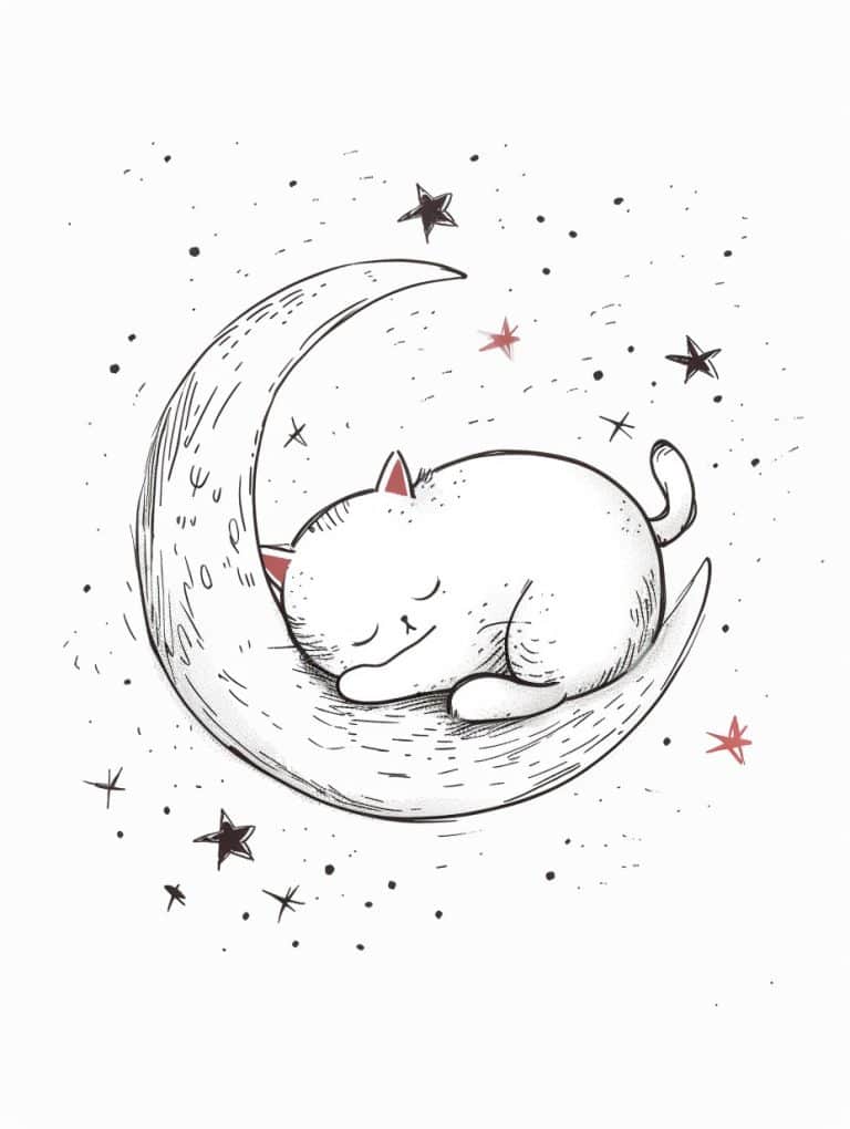 Ghost Cat Curled On The Moon