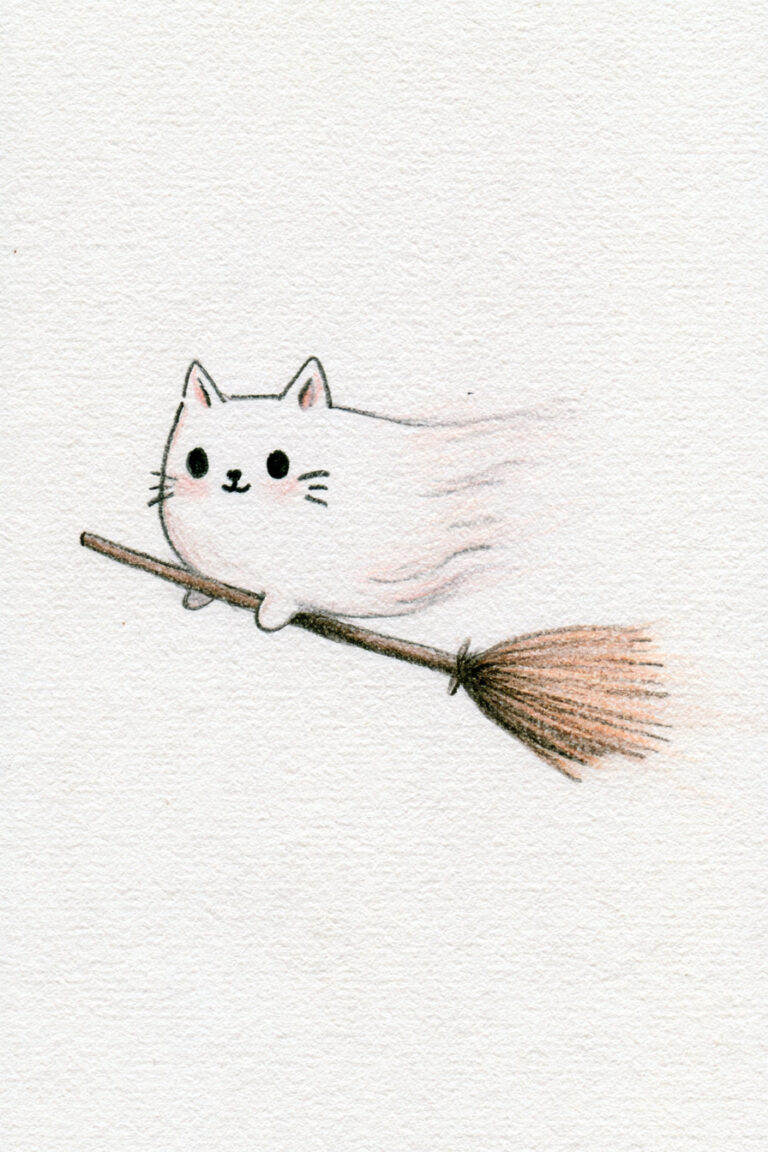 Cat Flying On Broomstick