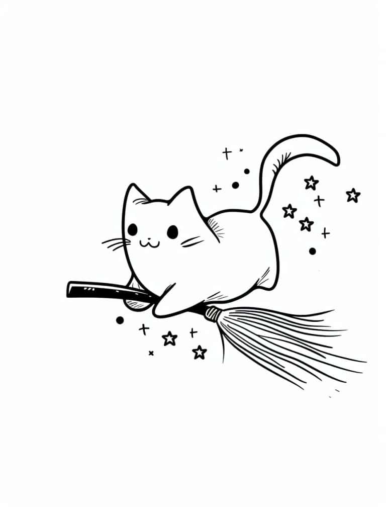 Cat Flying On Broomstick