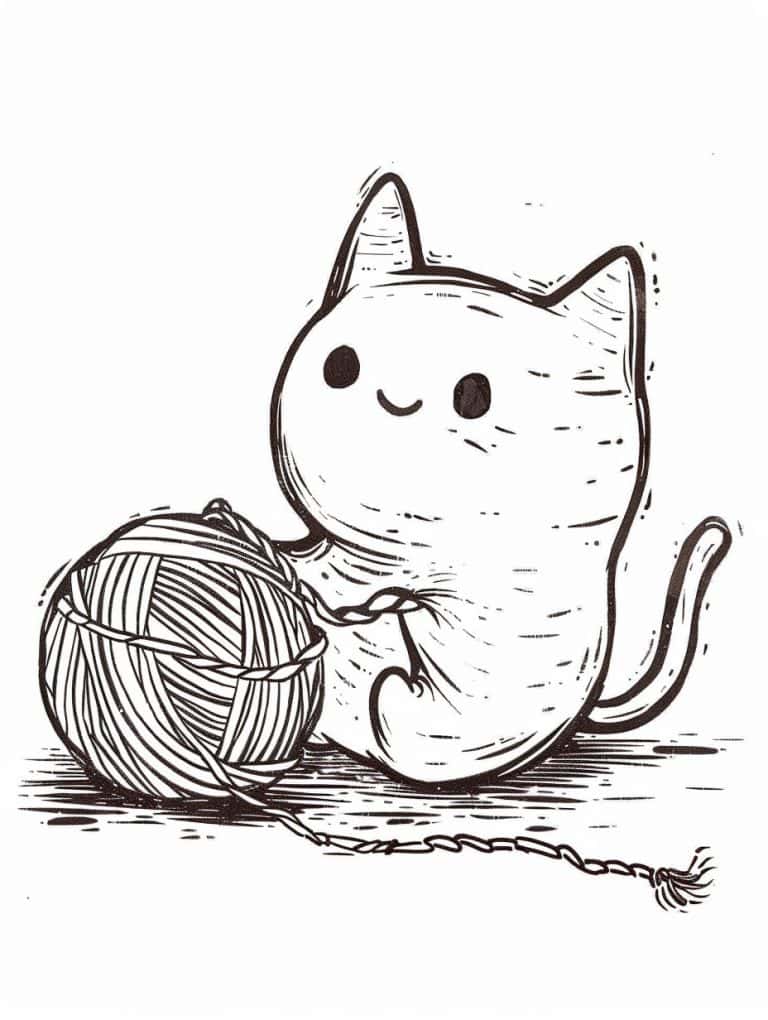 Cat Playing Yarn Ball