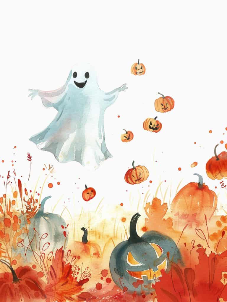 Ghost Flying With Jack O Lanterns