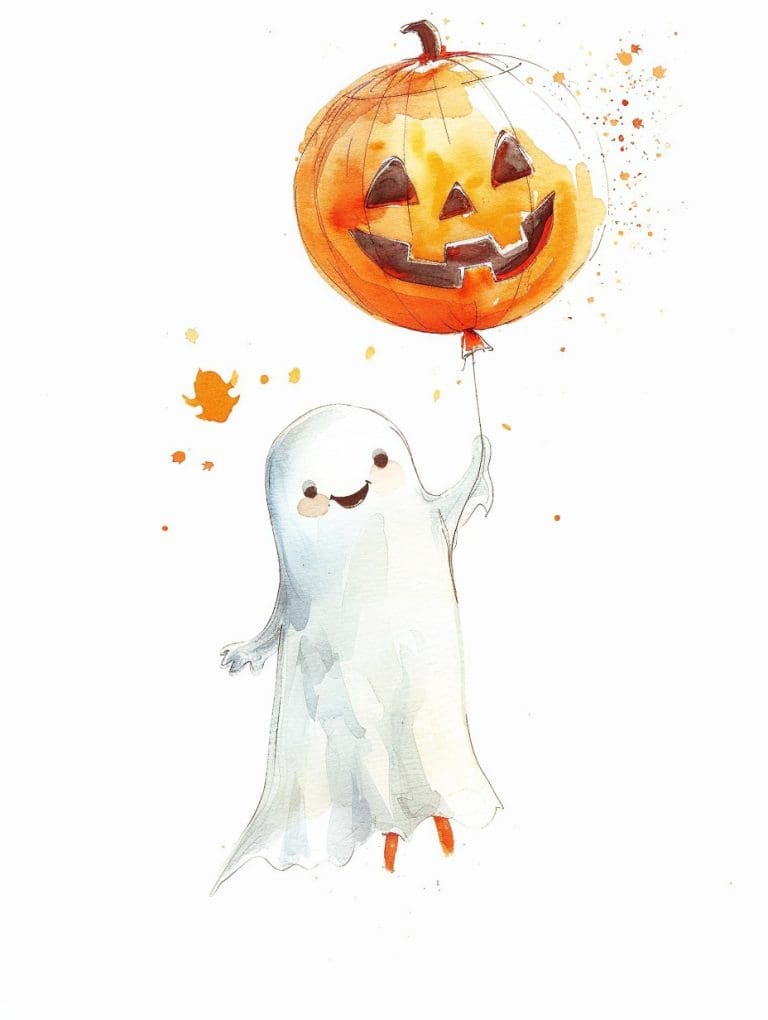 Ghost Holding Jack O Lantern Balloon