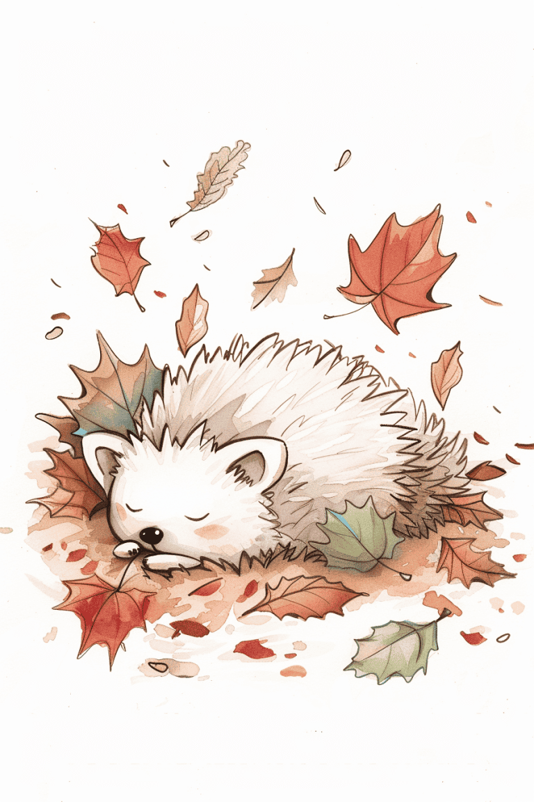 Hedgehog Curled In A Pile Of Leaves