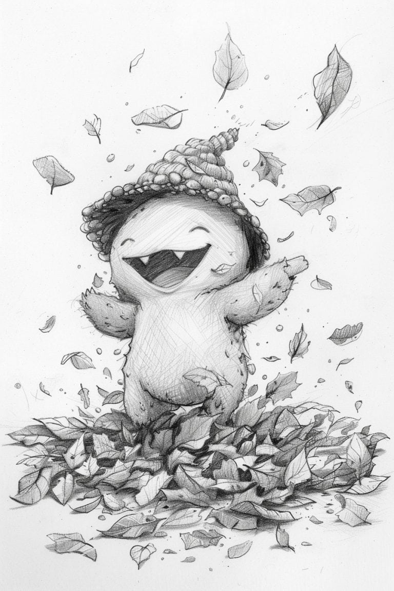 Monster Bouncing On Pile Of Leaves