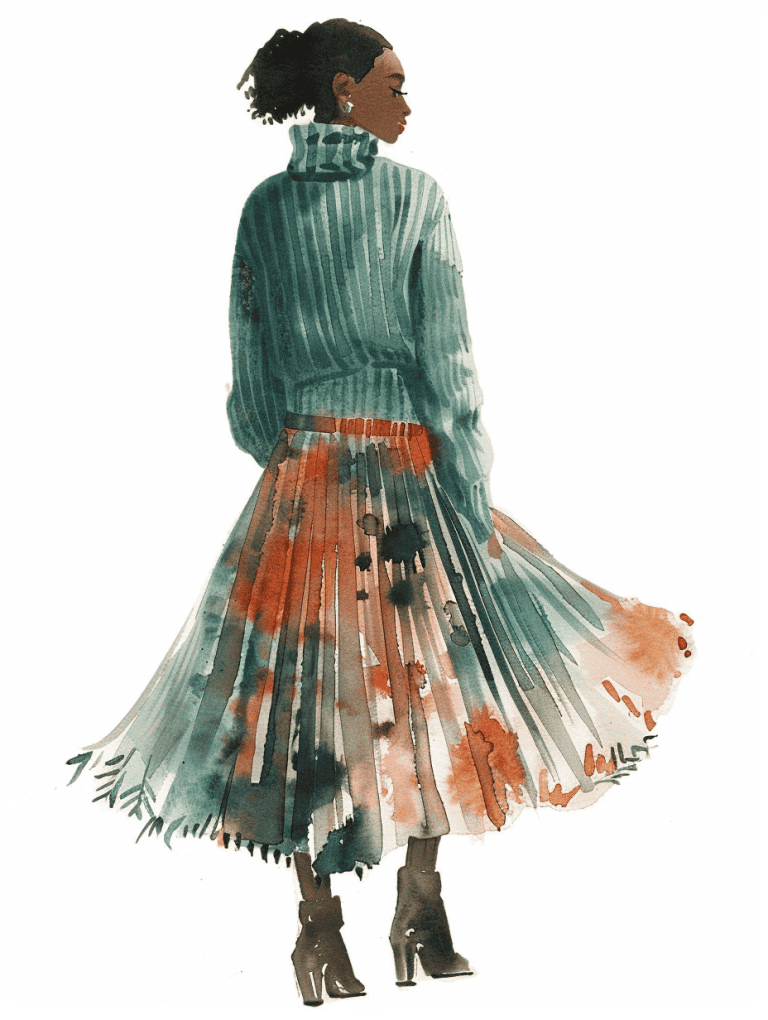 Sweater Paired With Pleated Skirt