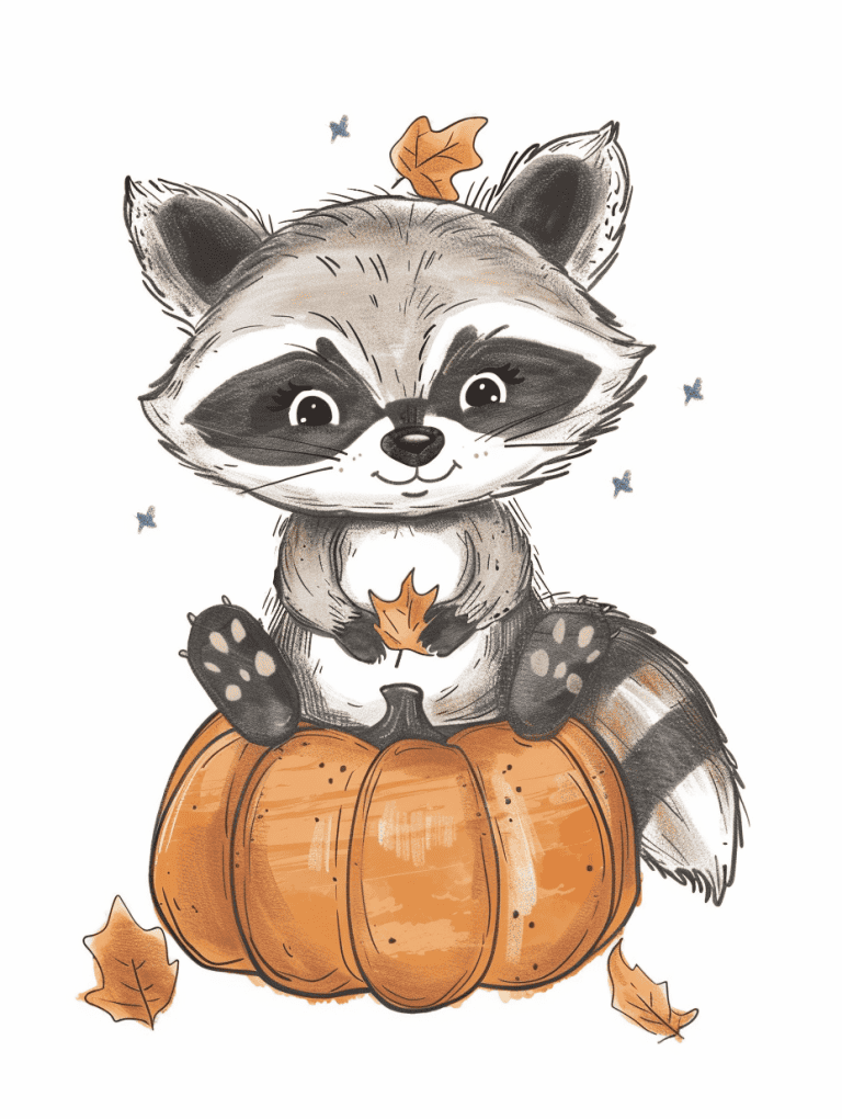 Raccoon Sitting On Pumpkin