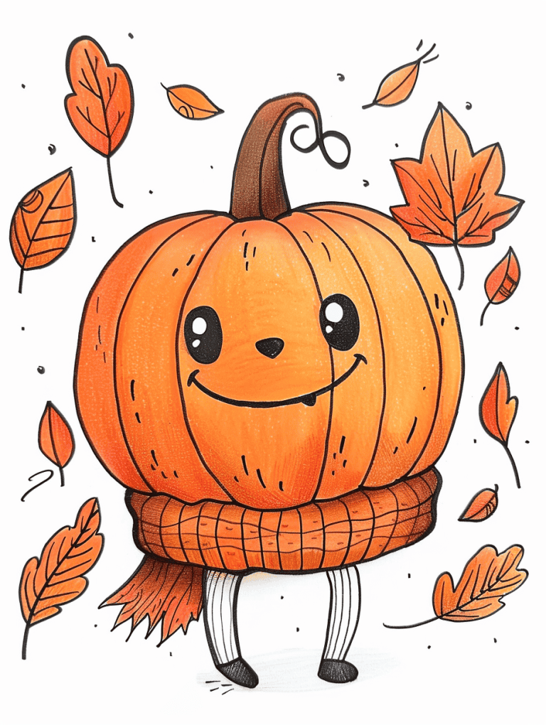 Pumpkin Surrounded By Autumn Leaves