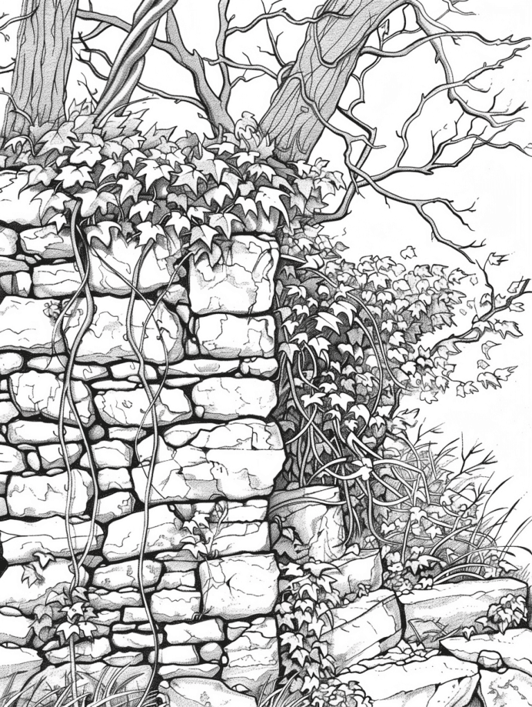 Stone Wall Covered In Ivy