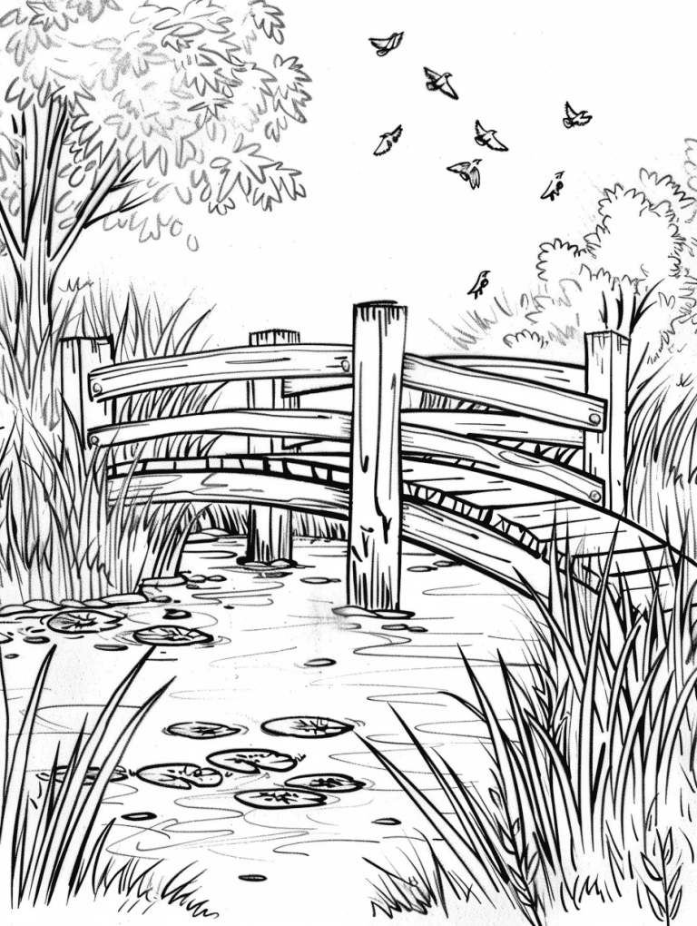 Bridge Crossing Over Still Pond