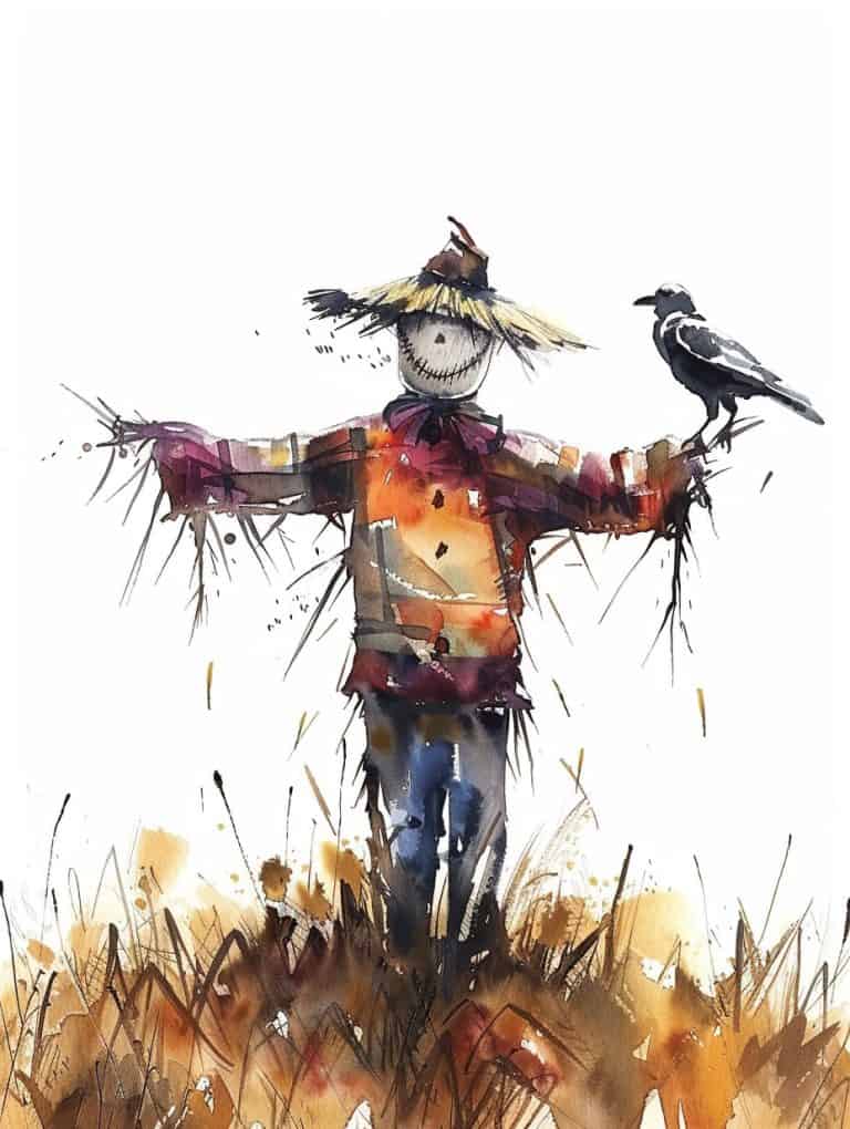 Scarecrow In A Field Of Haystacks