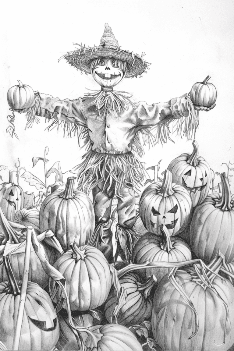 Scarecrow In The Middle Of Pumpkin Patch