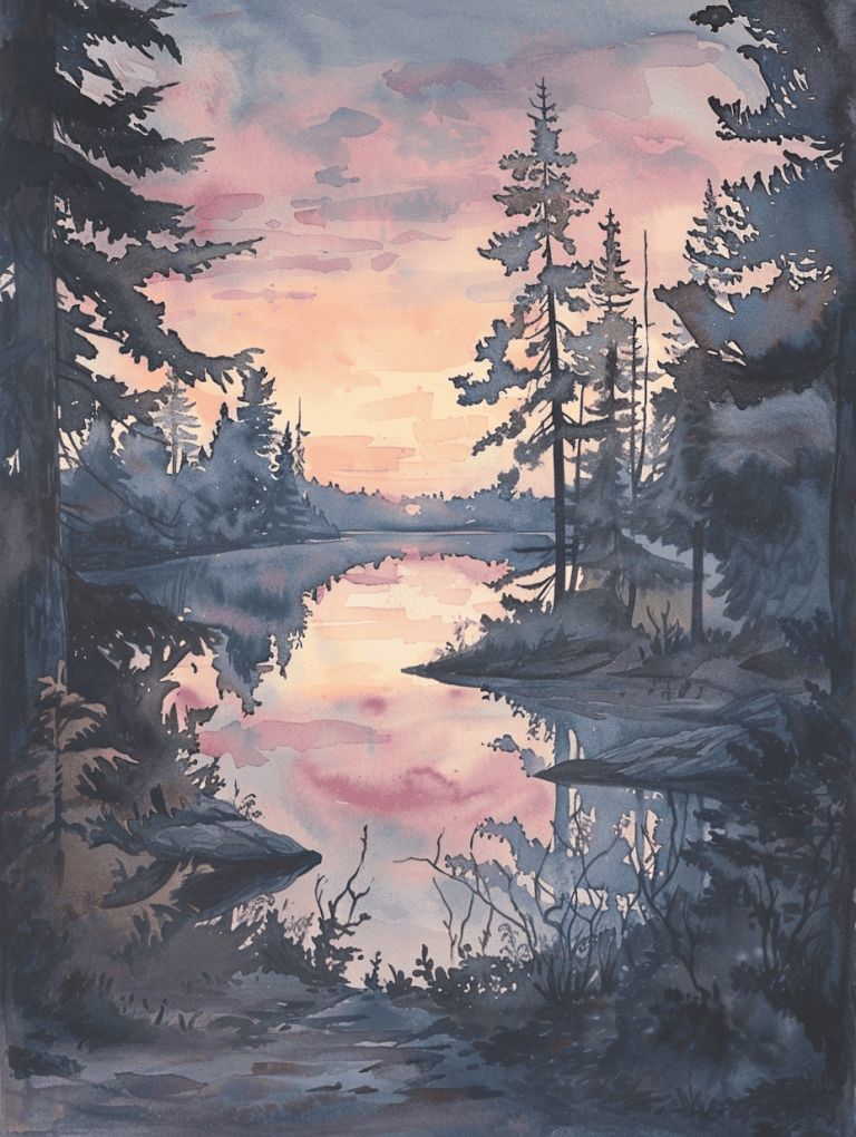 Sunset Viewed From Forest Clearing