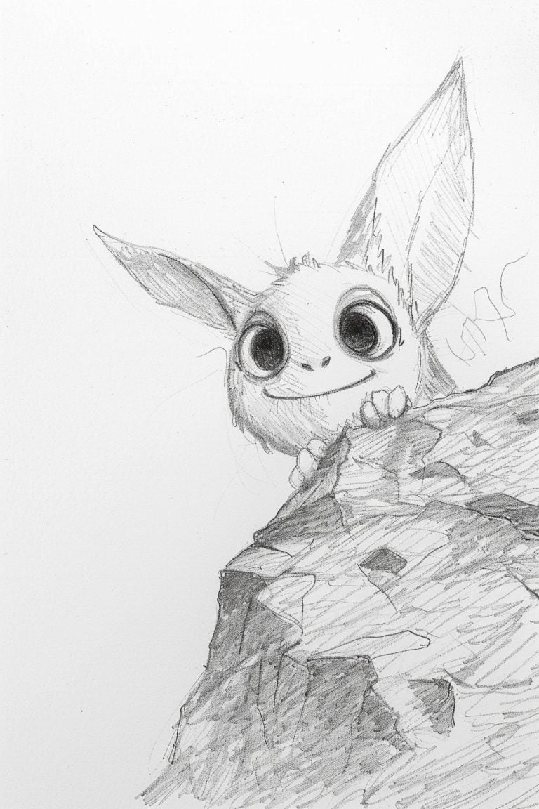 Shy Monster Peeking Behind A Rock