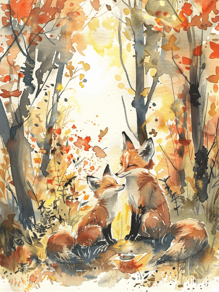 Foxes In  Sun Drenched Clearing
