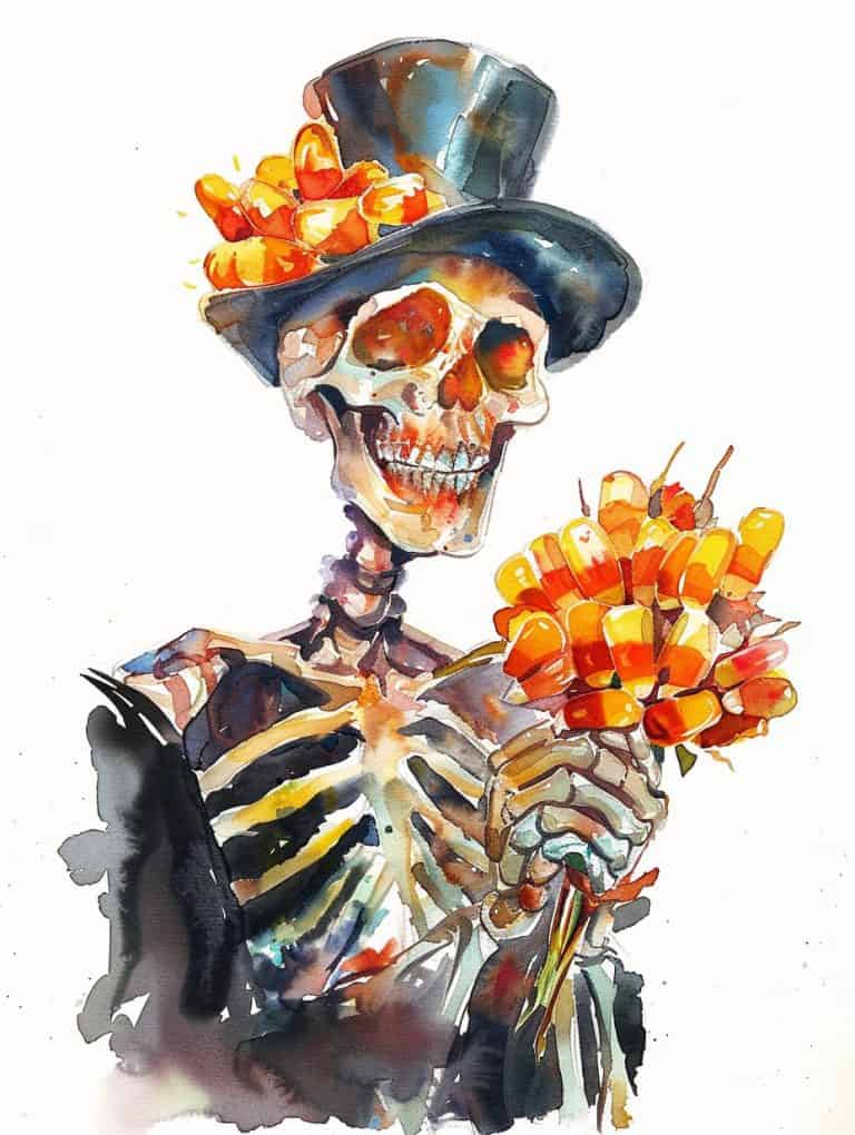 Skeleton With Candy Corn Boquet