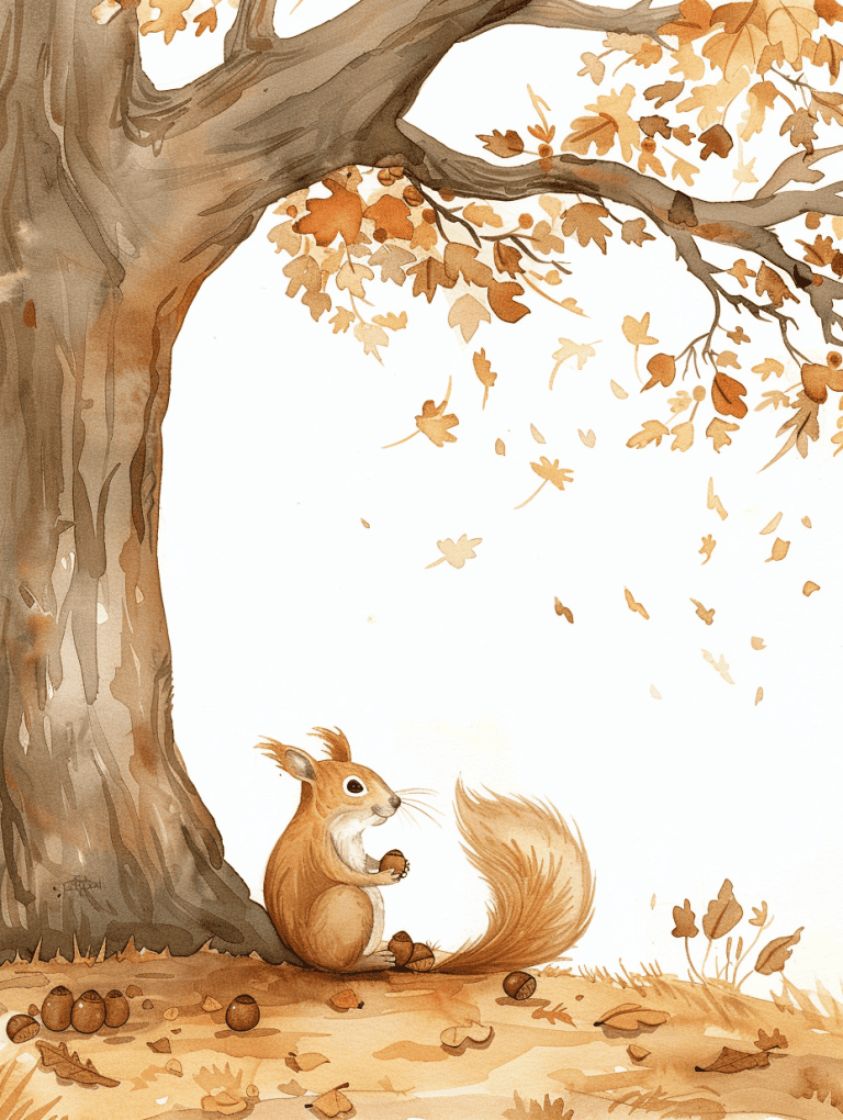 Squirrel Gathering Acorns