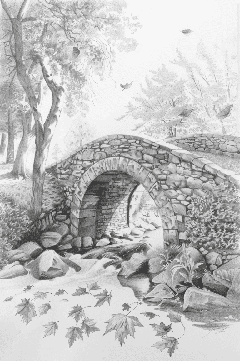 Stone Bridge Arched Over A Stream