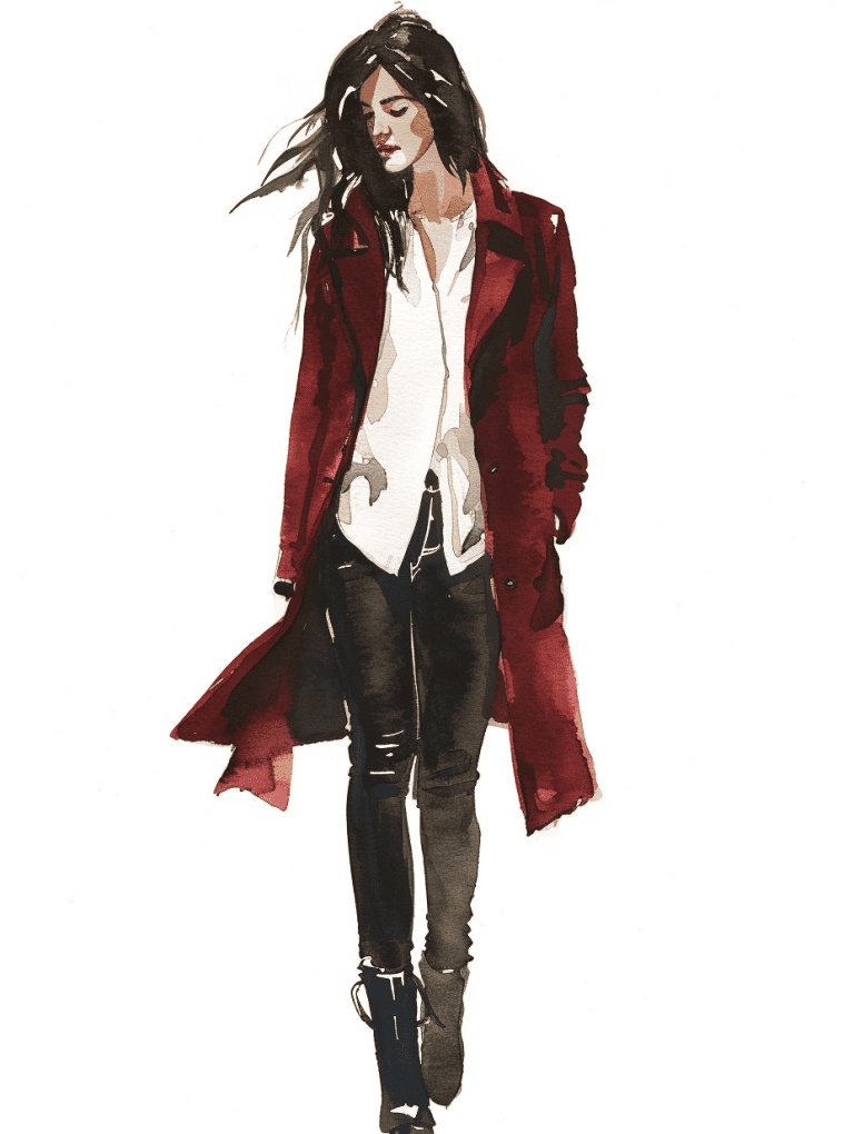 Wool Coat In Burgundy