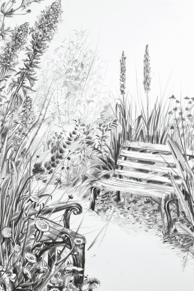 Bench Surrounded By Wildflowers