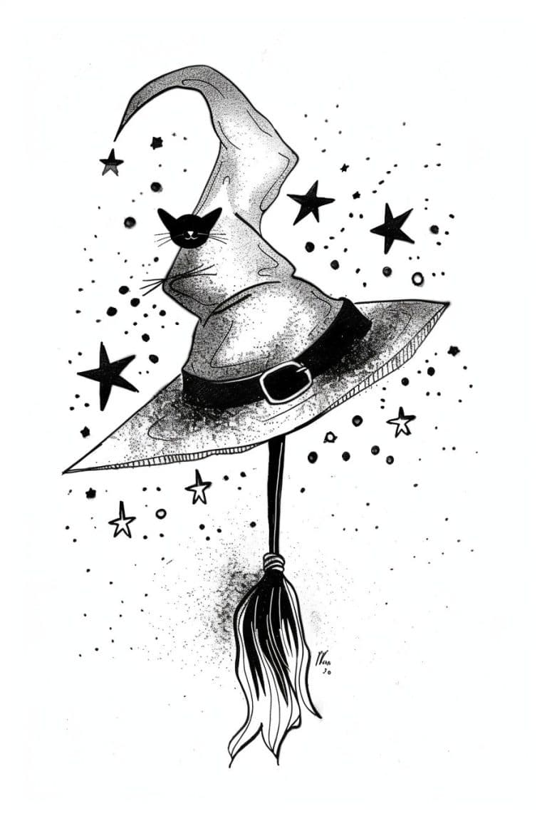 Witch Hat On Broomstick