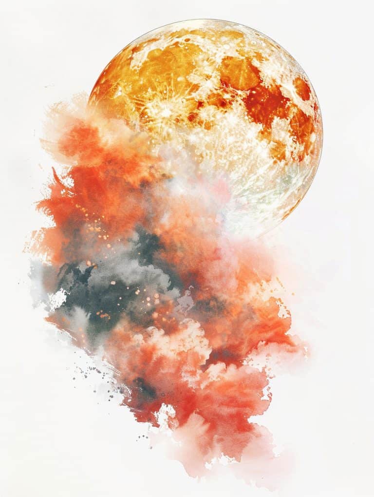 Harvest Moon Rising Through Cloud Wisp