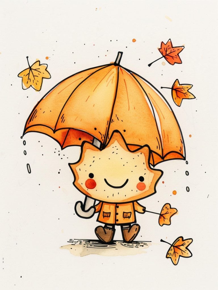 Maple Leaf Wearing Raincoat