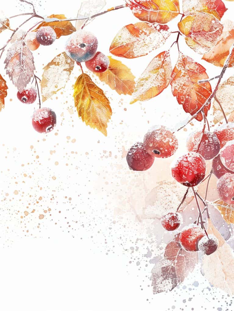 Morning Frost On Berries And Leaves