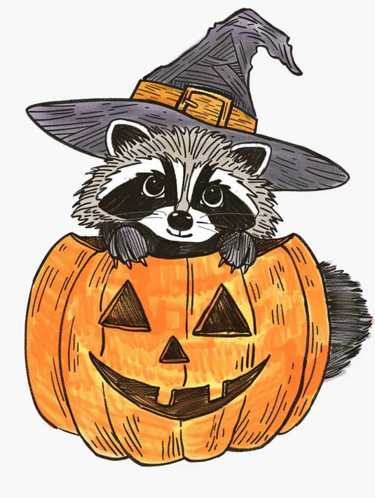 Raccoon Peeking Out From Pumpkin