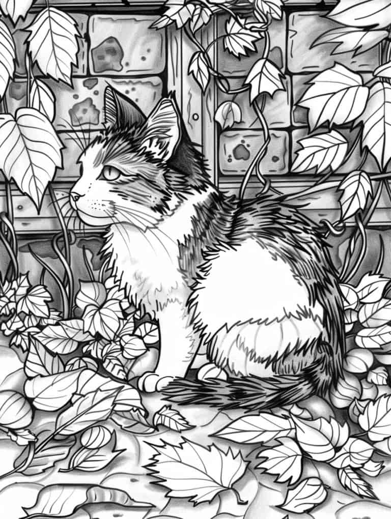 Cat Sitting On Autumn Leaves